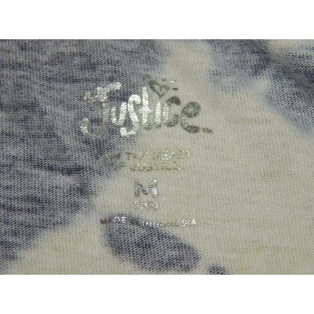 Justice Girls Medium 10 Tie Dye Graphic T-Shirt Blue Yellow Teal Glitter Logo